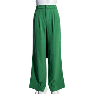 Elegant Green Wide-Leg Trouser Pants pleated sz 4